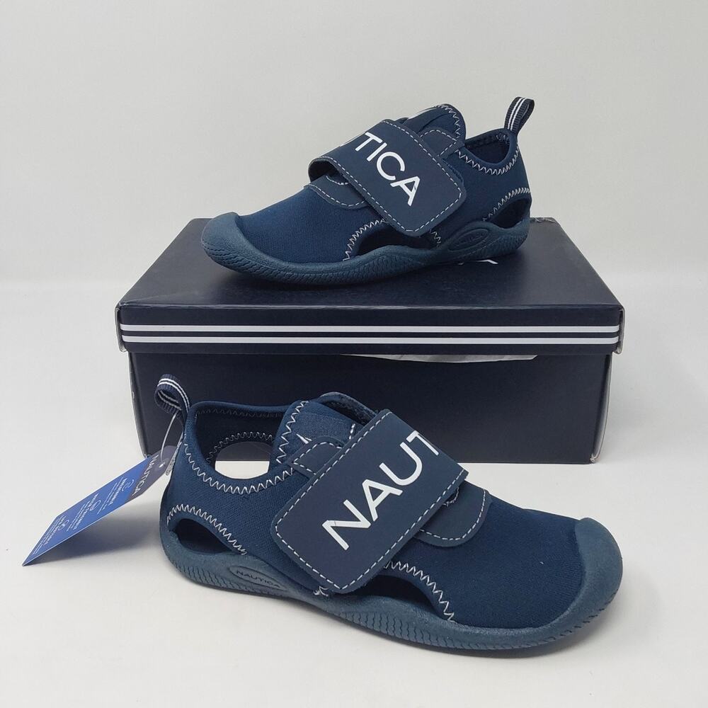 Nautica Toddler Water Shoes Navy Aqua Sock Hook & Loop Size 10 New